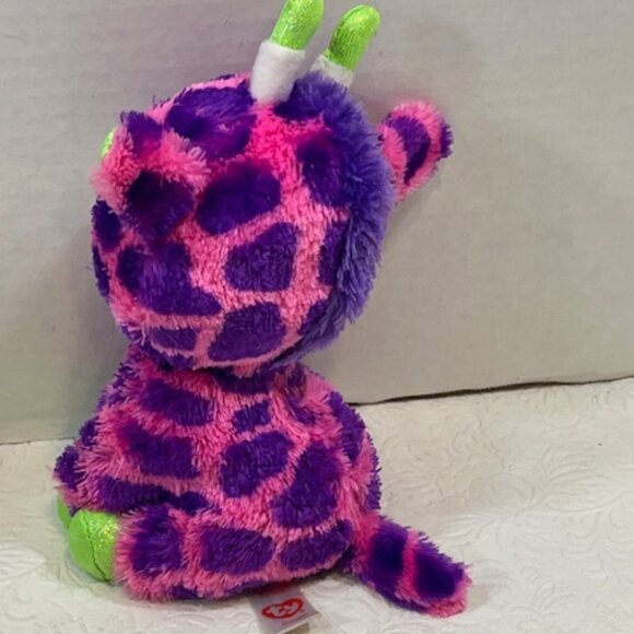 Ty Beanie Baby Ty Silk "Gilbert" Giraffe Glitter Eyes 7" Pink Purple Green - Picture 2 of 9